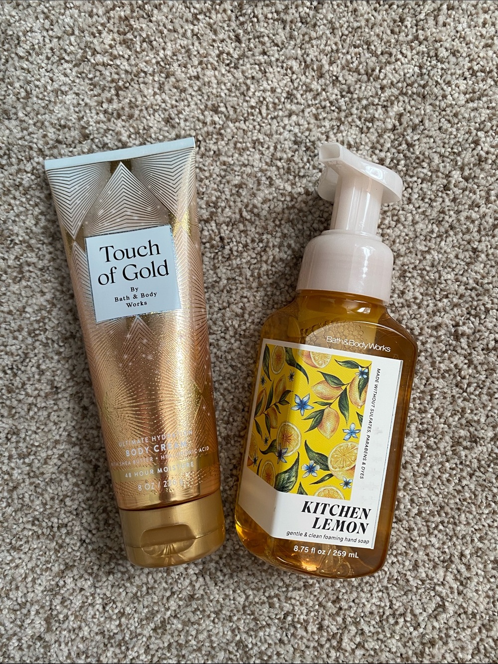 Bath & Body Works Touch of Gold Body Cream & Kitchen Lemon Hand Soap- Set